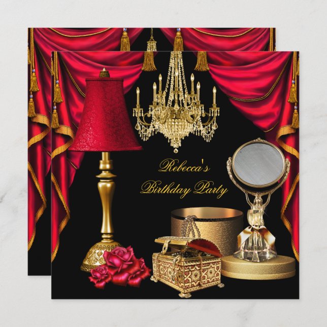 Womans Party Gold Black Red Luxury Items Invitation (Front/Back)