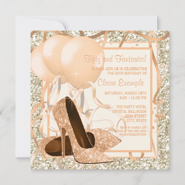Womans Peach and Cream Birthday Party Invitation (Front)
