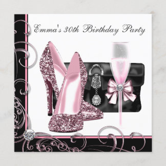 Womans Pink and Black Birthday Party Invitation