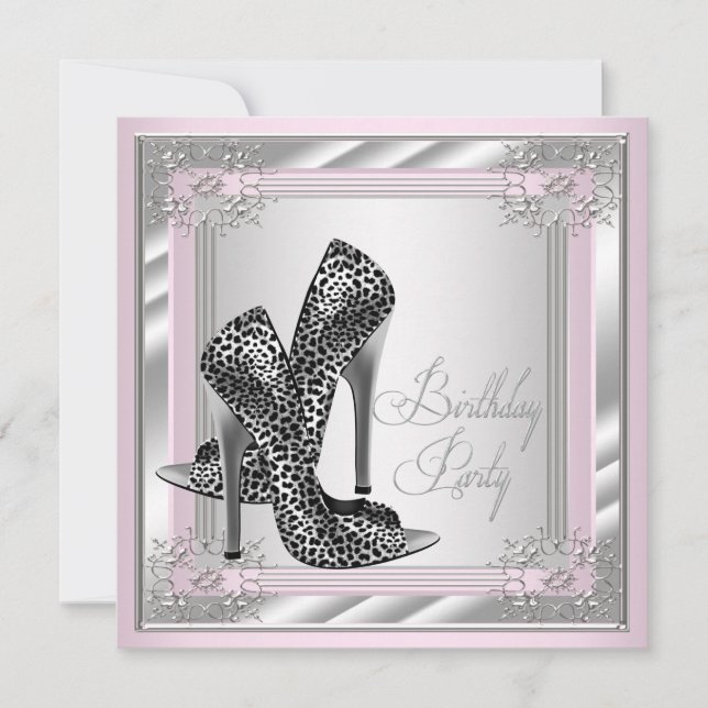 Womans Pink and Grey Birthday Party Invitation (Front)