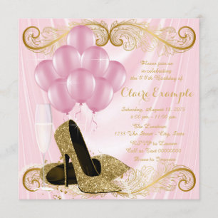 Womans Pink Gold Birthday Party Invitations