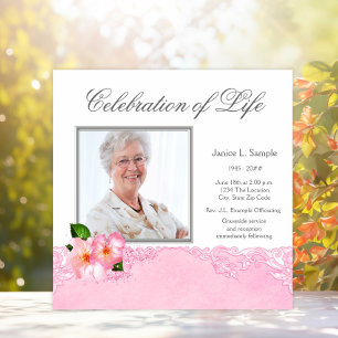 Womans Pink Photo Memorial Service Announcement