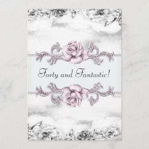 Womans Pink Rose Black White 40th Birthday Party Invitation