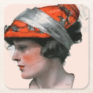Woman's Profile Square Paper Coaster