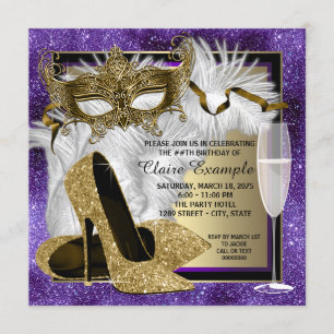 Womans Purple and Gold Masquerade Party Invitation