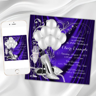 Womans Purple and Silver Birthday Party Luxe Invitation