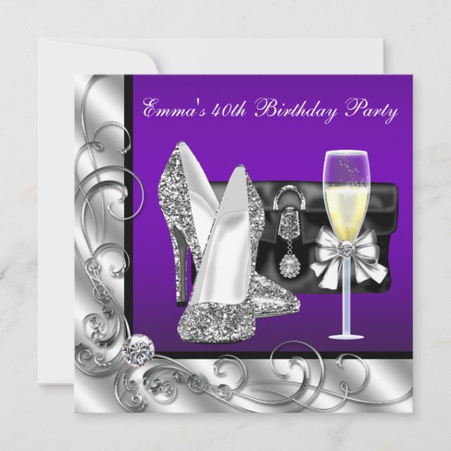 Womans Purple Birthday Party Invitation (Front)