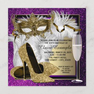 Womans Purple Gold Masquerade Party Invitations