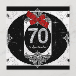 Womans Red and Black 70th Birthday Party Invitation