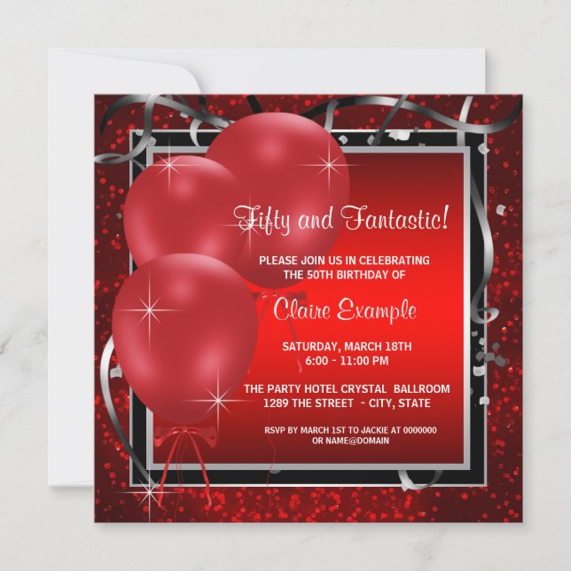 Womans Red Black Birthday Party Invitations (Front)