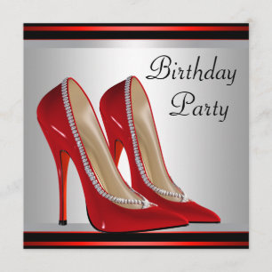 Womans Red High Heel Shoes Birthday Party Invitation