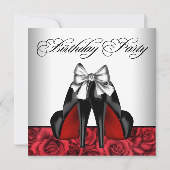 Womans Red Rose High Heel Birthday invitation (Front)