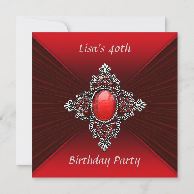 Womans Red Velvet Jewel 40th Birthday Party Invitation (Front)