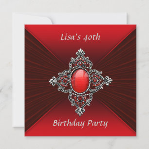 Womans Red Velvet Jewel 40th Birthday Party Invitation