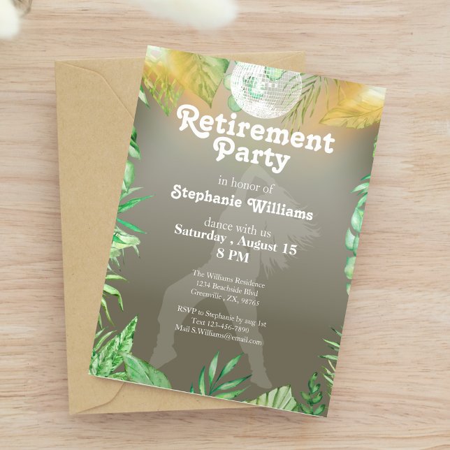Woman's Retirement Summer Disco Backyard Jungle   Invitation (Creator Uploaded)
