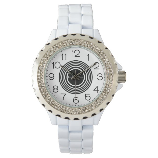 Woman's Rhinestone White Enamel Watch (Front)
