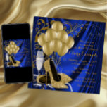 Womans Royal Blue and Gold Birthday Party Luxe Invitation<br><div class="desc">Royal blue and gold birthday party invitation featuring beautiful gold glitter high heel shoes, gold balloons, champagne pearls and elegant gold swirls on a luxurious royal blue satin background. This elegant blue and gold birthday party invitation is easily customised for your event by simply adding your details in the font...</div>