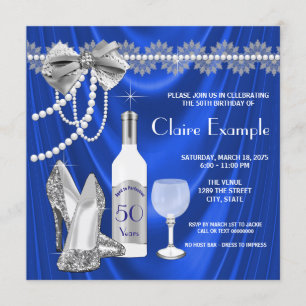 Womans Royal Blue and Silver Aged to Perfection Invitation