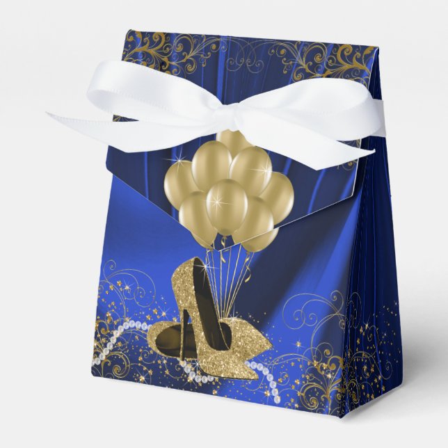 Womans Royal Blue Gold Birthday Party Favour Box (Front Side)