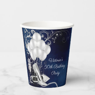 Womans Royal Blue Silver Birthday Party Paper Cups