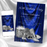 Womans Royal Blue Silver Shoe Any Number Birthday Invitation<br><div class="desc">Womans royal blue and silver birthday party invitation with pretty silver high heel shoes,  perfume bottle and gifts on a beautiful royal blue satin background. This womans royal blue birthday party invitation is easily customised for your event by simply adding your event details.</div>