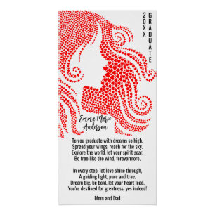 Woman's Silhouette in Red Hearts Graduate Poem Poster