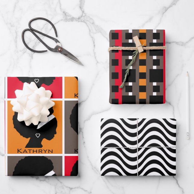 Woman's Silhouette Personalised Wrapping Paper Sheet (Front)