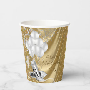 Womans Silver Gold Birthday Party Paper Cups
