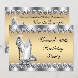 Womans Silver Gold Diamond Bling Birthday Party Invitation
