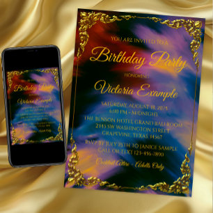 Womans Sunset Jewel Paint Strokes Birthday Party Invitation