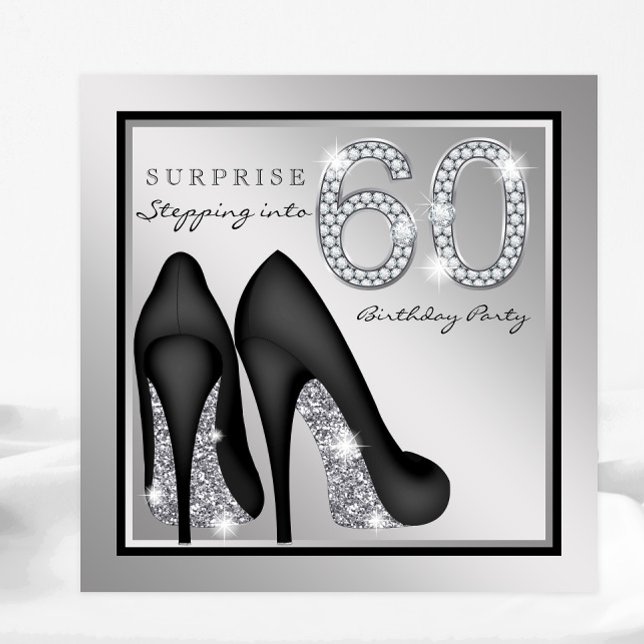 Womans Surprise 60th Birthday Party Silver Invitation (Creator Uploaded)