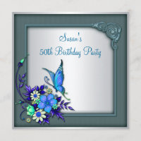 Womans Teal Purple Butterfly 50th Birthday Party