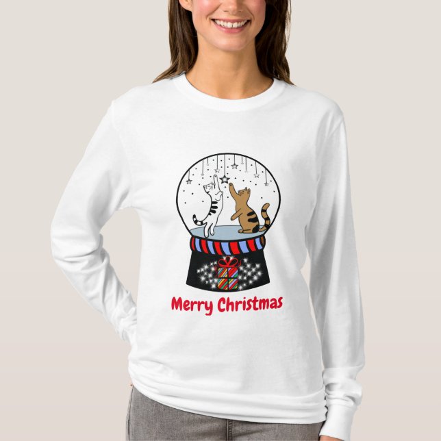 Woman's Tee with Cat Snow Globe (Front)