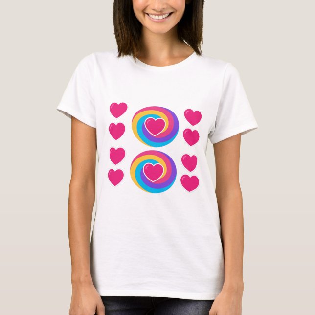 Womans White T-Shirt With Heart Design (Front)