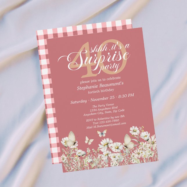 Woman's White Wildflower Surprise 40th Birthday Invitation (Creator Uploaded)