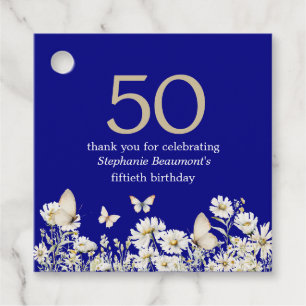 Woman's White Wildflower Surprise 50th Birthday Favour Tags