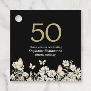 Woman's White Wildflower Surprise 50th Birthday Favour Tags