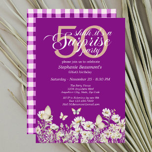 Woman's White Wildflower Surprise 50th Birthday Invitation