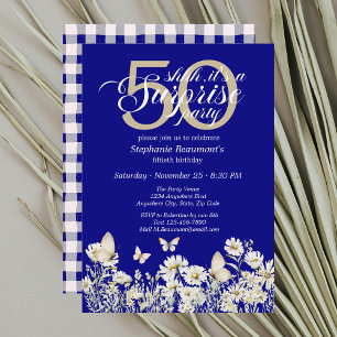Woman's White Wildflower Surprise 50th Birthday Invitation