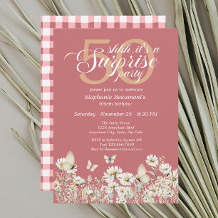 Woman's White Wildflower Surprise 50th Birthday Invitation