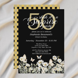 Woman's White Wildflower Surprise 50th Birthday Invitation