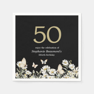 Woman's White Wildflower Surprise 50th Birthday Napkin