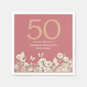 Woman's White Wildflower Surprise 50th Birthday Napkin