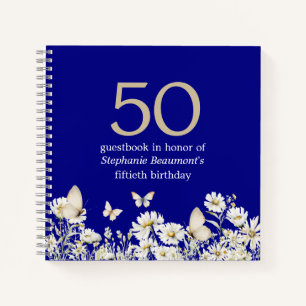 Woman's White Wildflower Surprise 50th Birthday Notebook