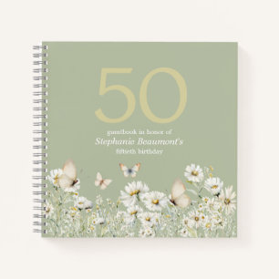 Woman's White Wildflower Surprise 50th Birthday Notebook