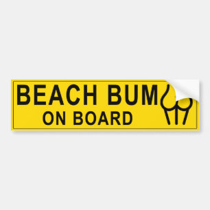 Woman's Yellow Beach Bum on Board Bumper Sticker