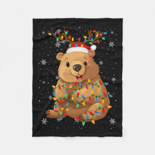Wombat Animal Santa Hat Ugly Christmas Tree Lights Fleece Blanket