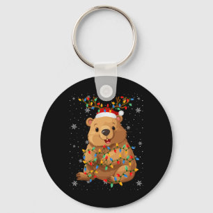 Wombat Animal Santa Hat Ugly Christmas Tree Lights Key Ring