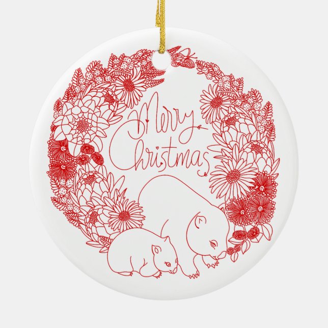 Wombat Christmas Red Ceramic Ornament (Back)
