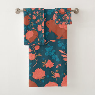 Wombat Floral Colourful Personalised Pattern Bath Towel Set